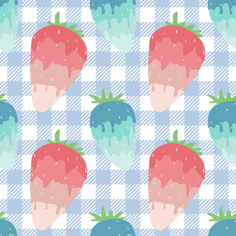 Seamless pattern with strawberries. Strawberries on plaid. Patterns of wrapping paper, packaging, bedding and pillows. vector