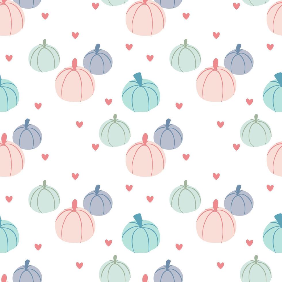 Seamless pattern with pastel pumpkins and hearts. Wrapping paper and wallpaper patterns. vector