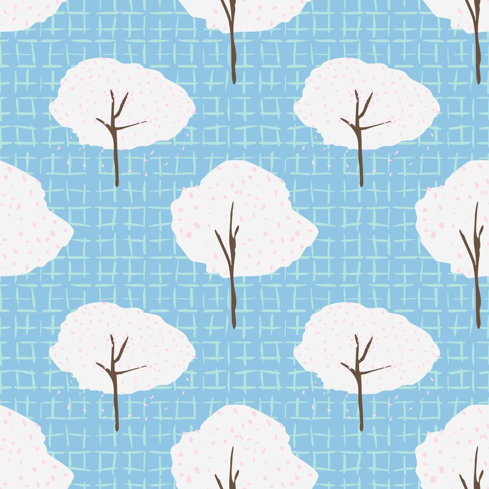 Seamless pattern with sakura trees and petals. Summer seamless background. Wrapping paper pattern. vector