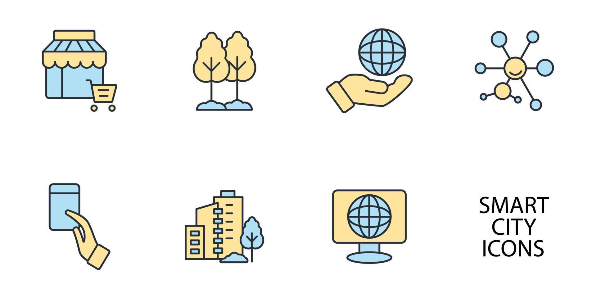 conjunto de iconos de ciudad inteligente. elementos de vector de símbolo de paquete de ciudad inteligente para web de infografía