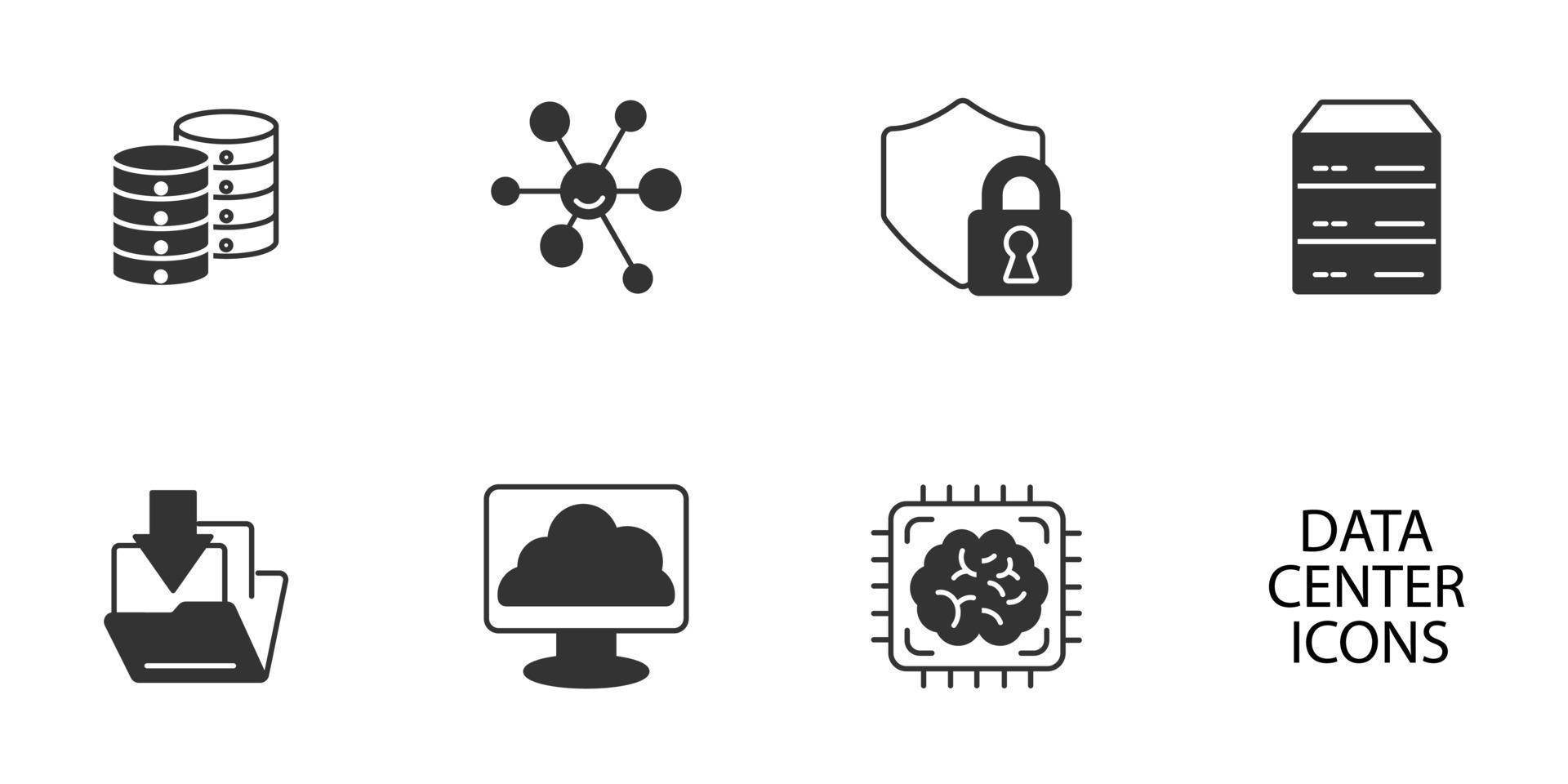 Data Center Cloud Computer Connection Hosting Server Database icons set . Data Center Cloud Computer Connection Hosting Server Database pack symbol vector elements for infographic web