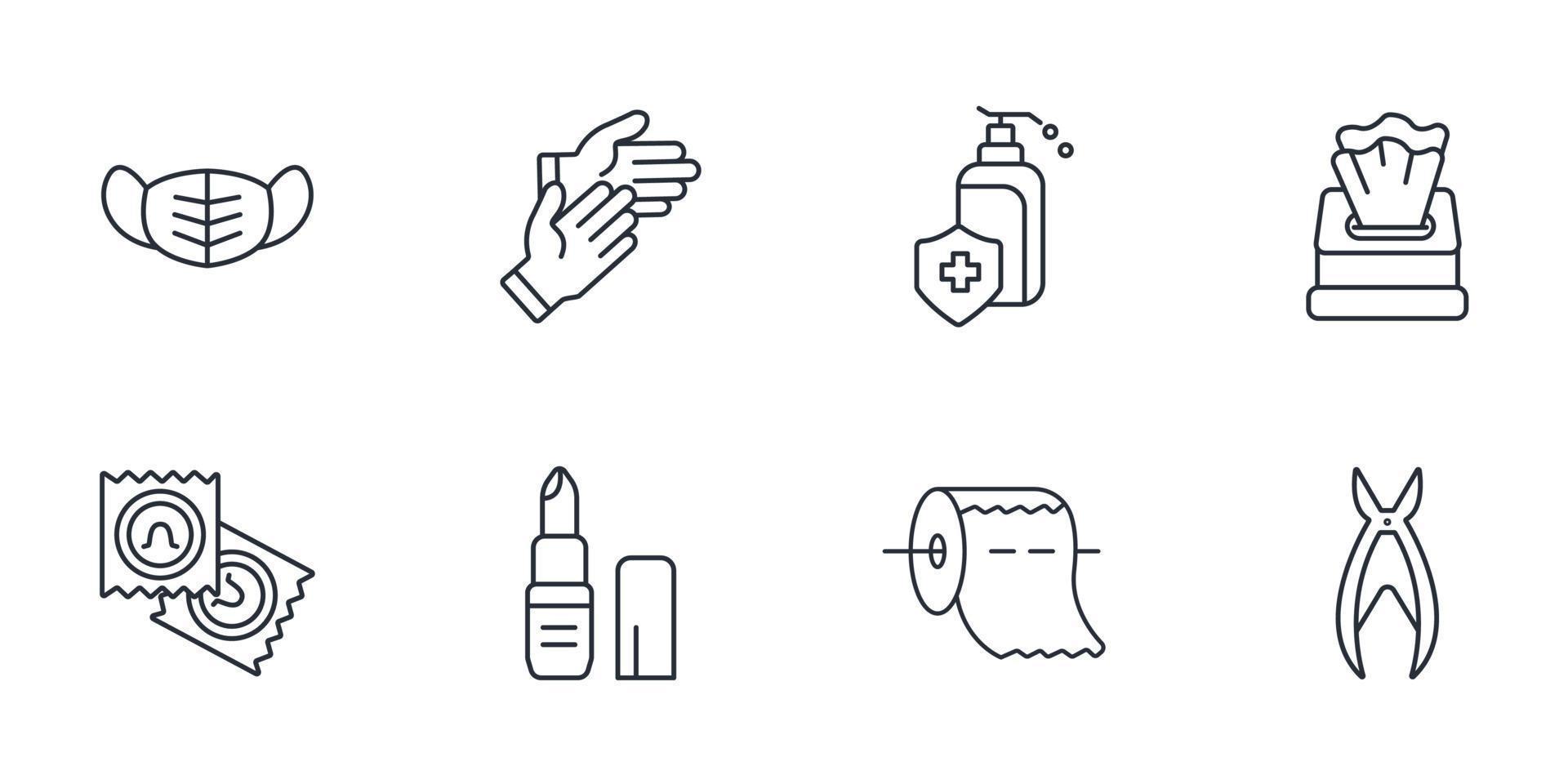 travel toiletries icons set . travel toiletries pack symbol vector elements for infographic web
