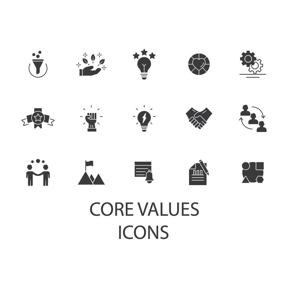 conjunto de iconos de valores fundamentales. valores centrales paquete de elementos de vector de símbolo para web de infografía