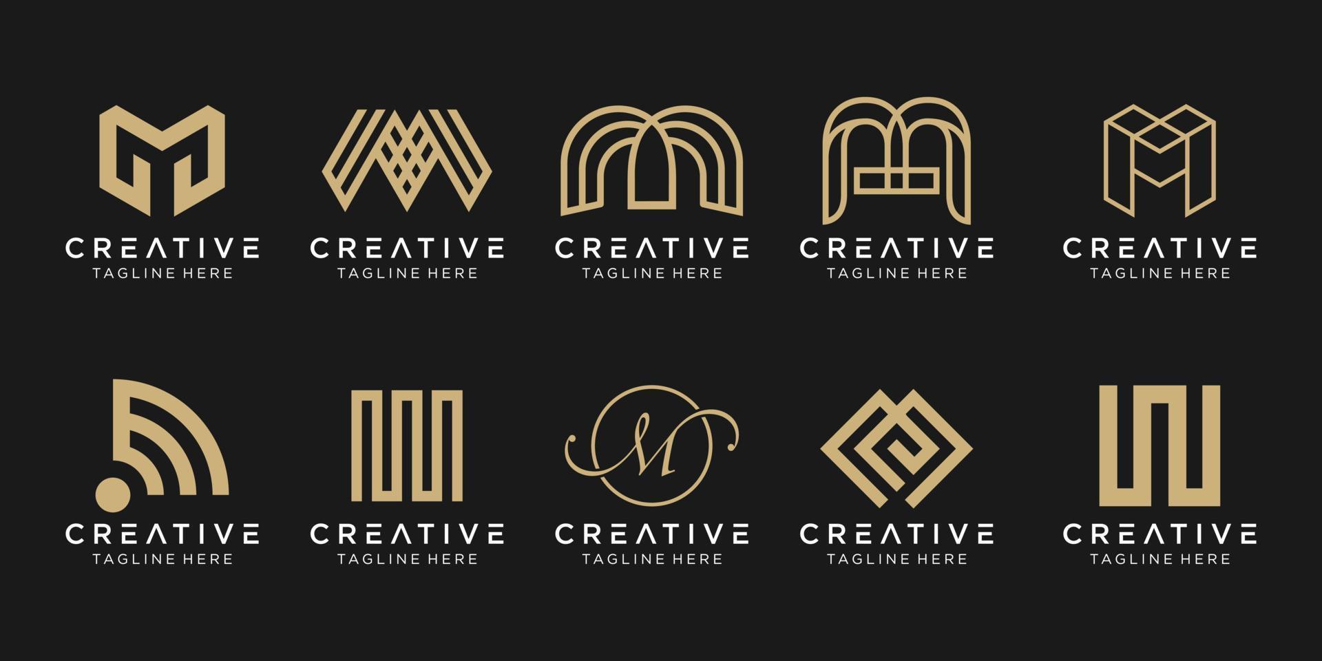 conjunto de plantilla de logotipo de letra m de monograma abstracto. íconos para negocios de moda, deporte, construcción, simple. vector