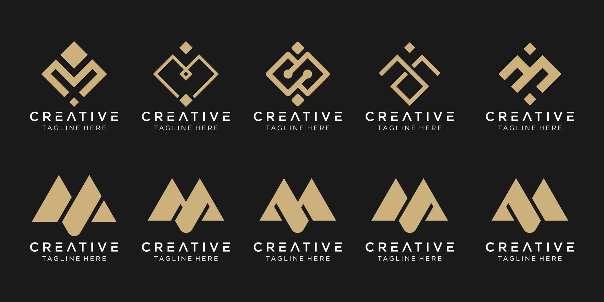 Set of abstract monogram  M logo template. icons for business of fashion, sport, pixel, technology. vector