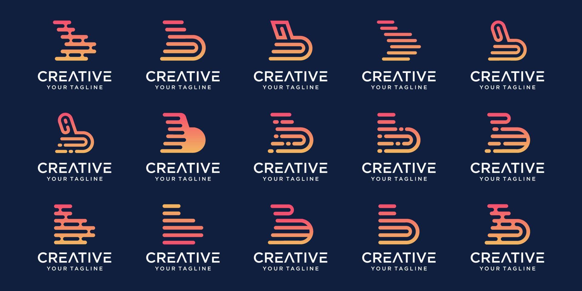 Set of abstract initial letter b logo template. icons for business of fashion, digital, technology, vector