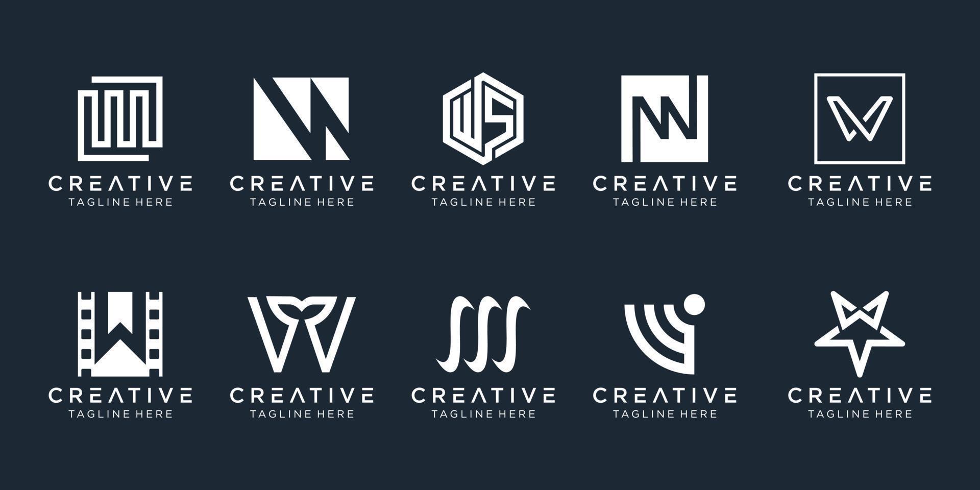 Set of creative monogram initial W logo design template. icons for business of fashion, sport, digital, technology, simple. vector