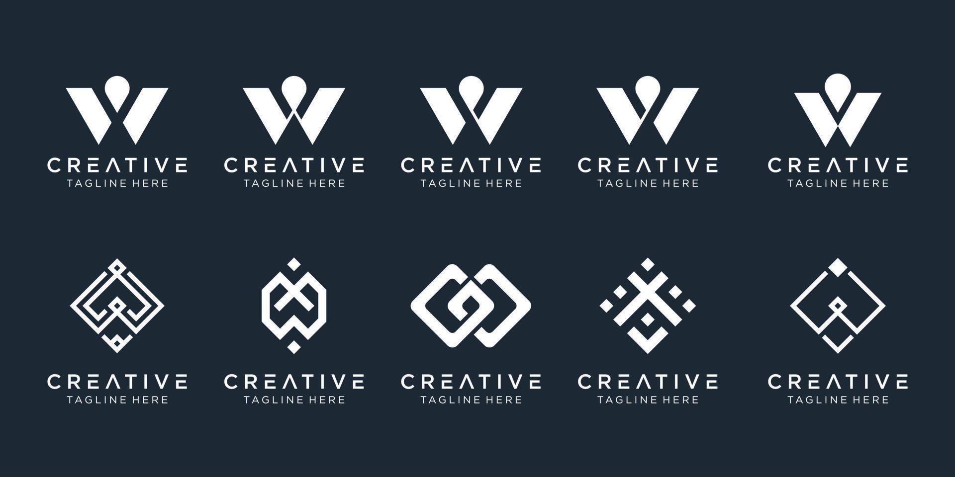 Collection initials W logo design template. icons for business of fashion, digital, technology, simple. vector