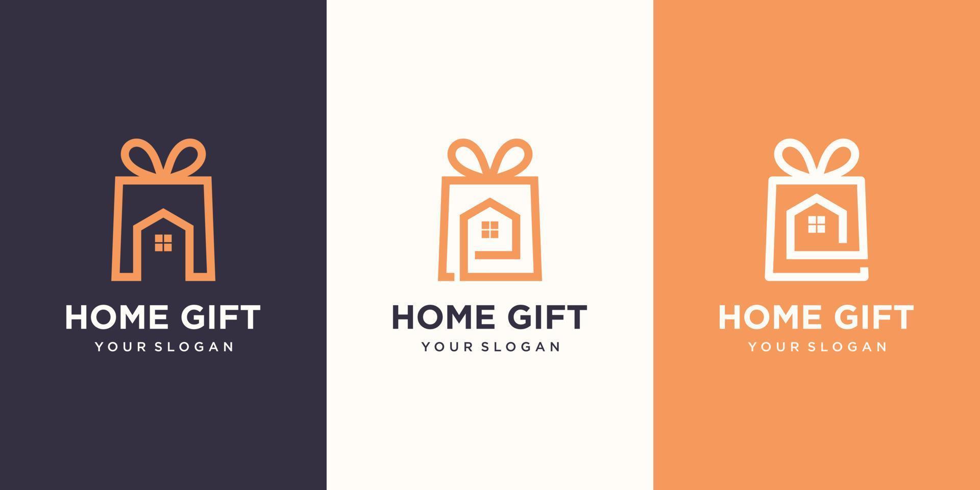gift and house logo combination. Unique surprise and logotype design template vector