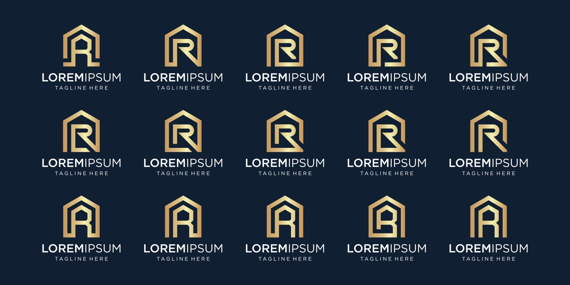 set of home logo combined with letter R, designs Template. vector