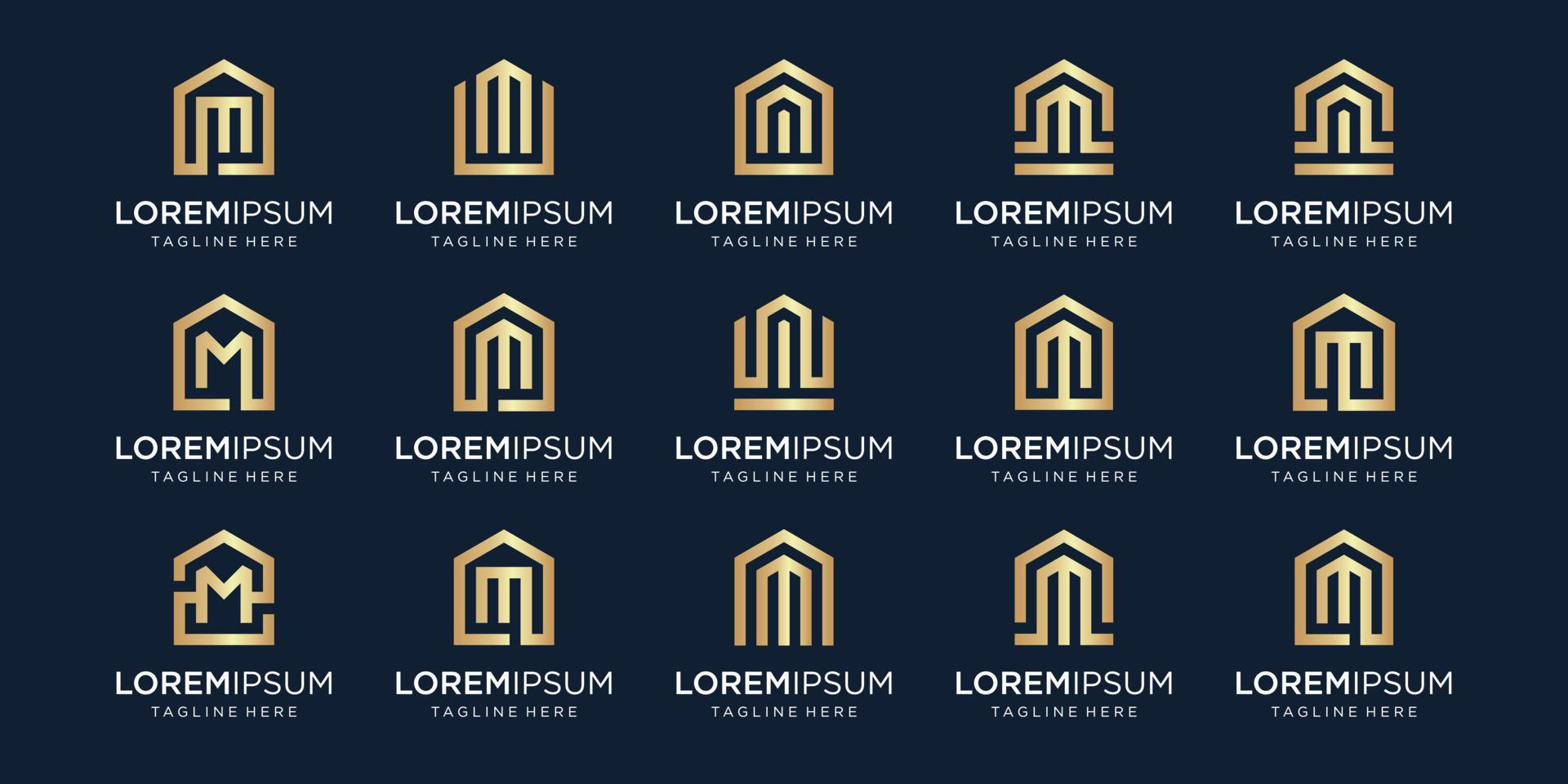 set of home logo combined with letter M, designs Template. vector