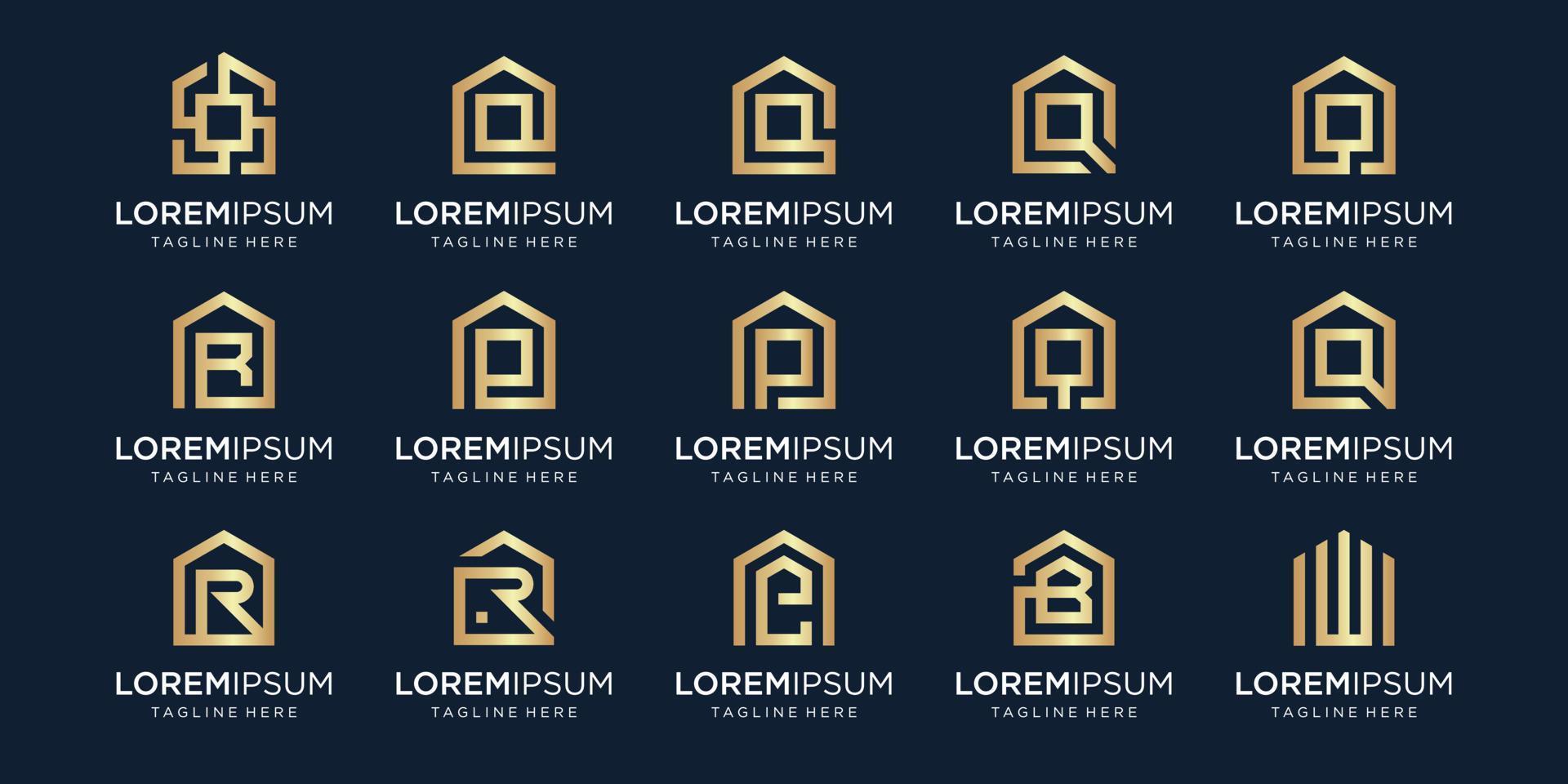 set of home logo combined with letter R, Q, E, B, W, designs Template. vector