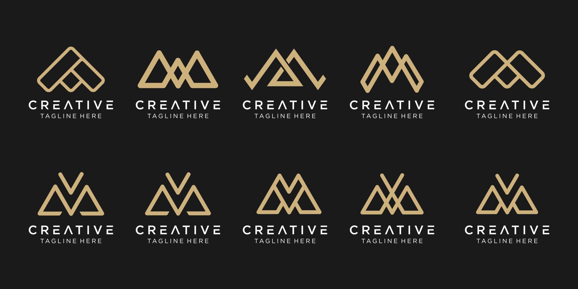 Set of abstract monogram letter MM MA M V logo template. icons for business of fashion, sport, building, simple. vector