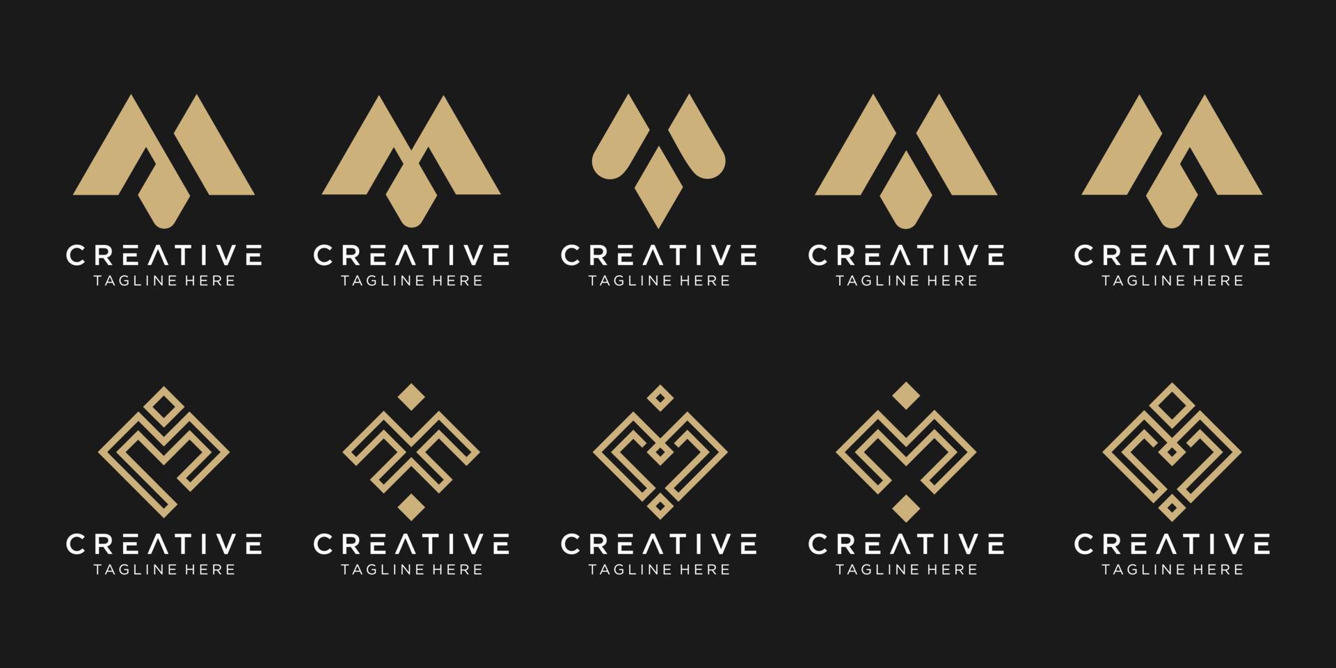 conjunto de plantilla de logotipo m inicial de monograma abstracto. iconos para negocios de moda, deporte, píxel, tecnología. vector