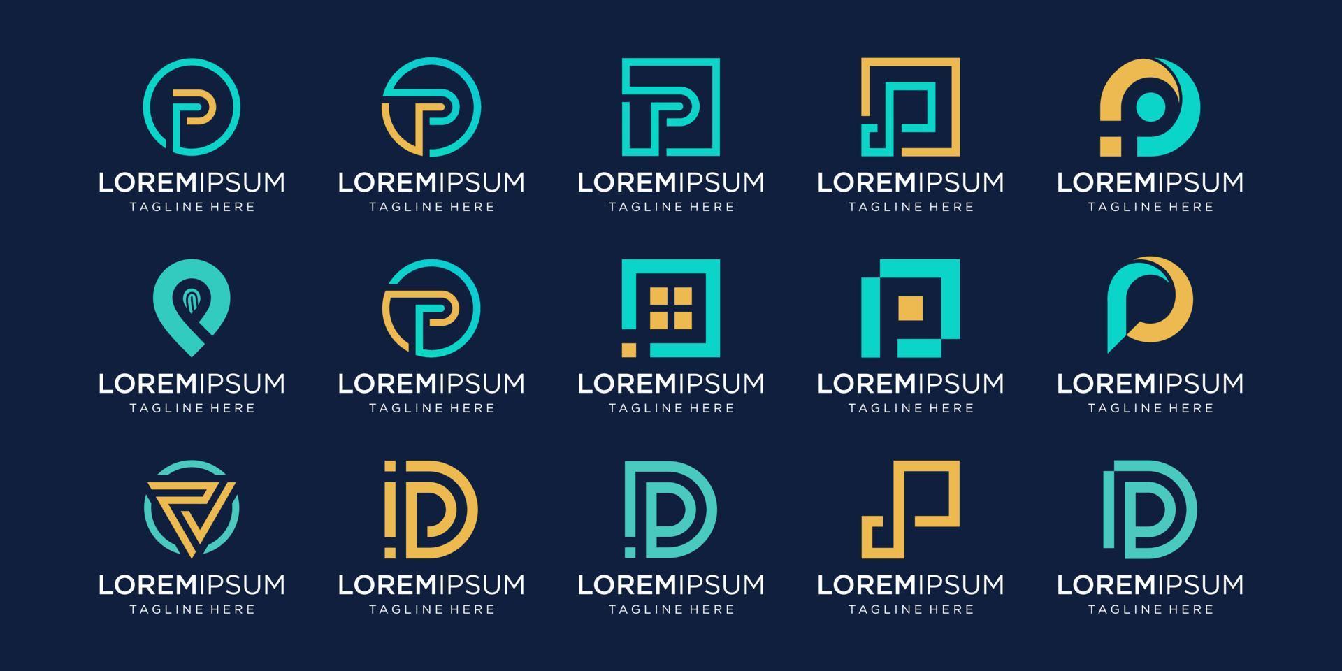 Set of abstract initial letter P logo template. icons for business of fashion, digital, technology, vector