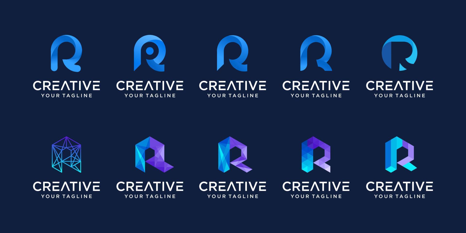 Set of collection initial letter R RR logo template. icons for business of fashion, sport, automotive, technology digital. vector