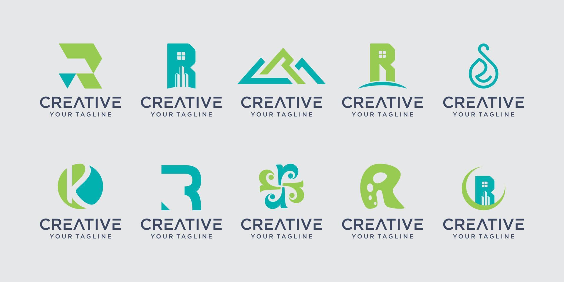 Set of monogram initial letter R RR logo template. icons for business of fashion, business, consulting, technology digital. vector
