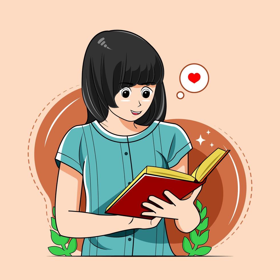 girl reading book with smiling vector illustration pro download