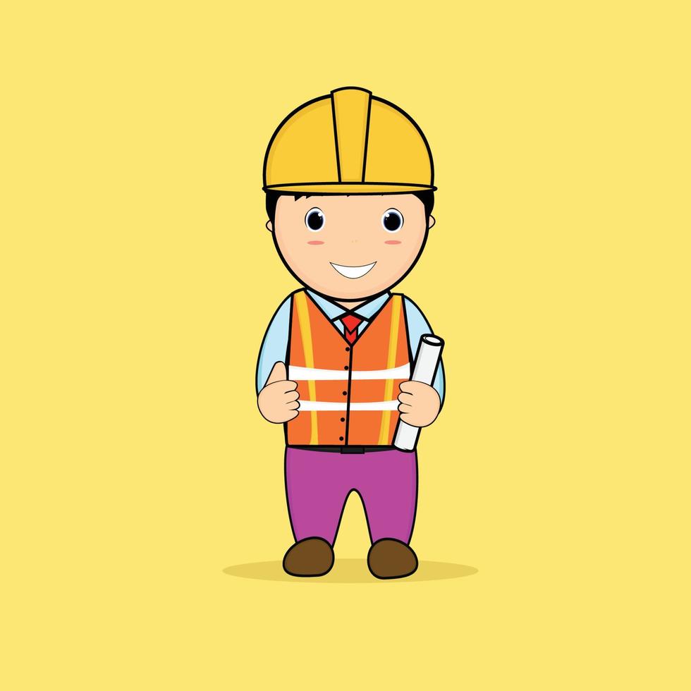 ilustración vectorial, mascota de trabajador de la construcción, ingeniero o ingeniero civil. vector