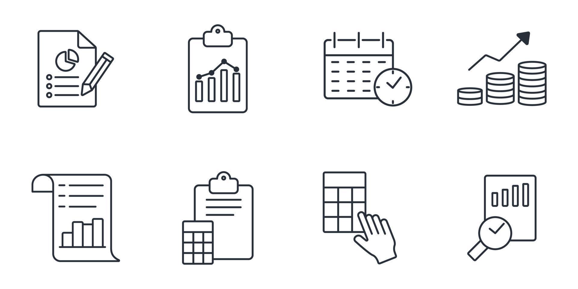 conjunto de iconos de año fiscal. elementos de vector de símbolo de paquete de año fiscal para web de infografía
