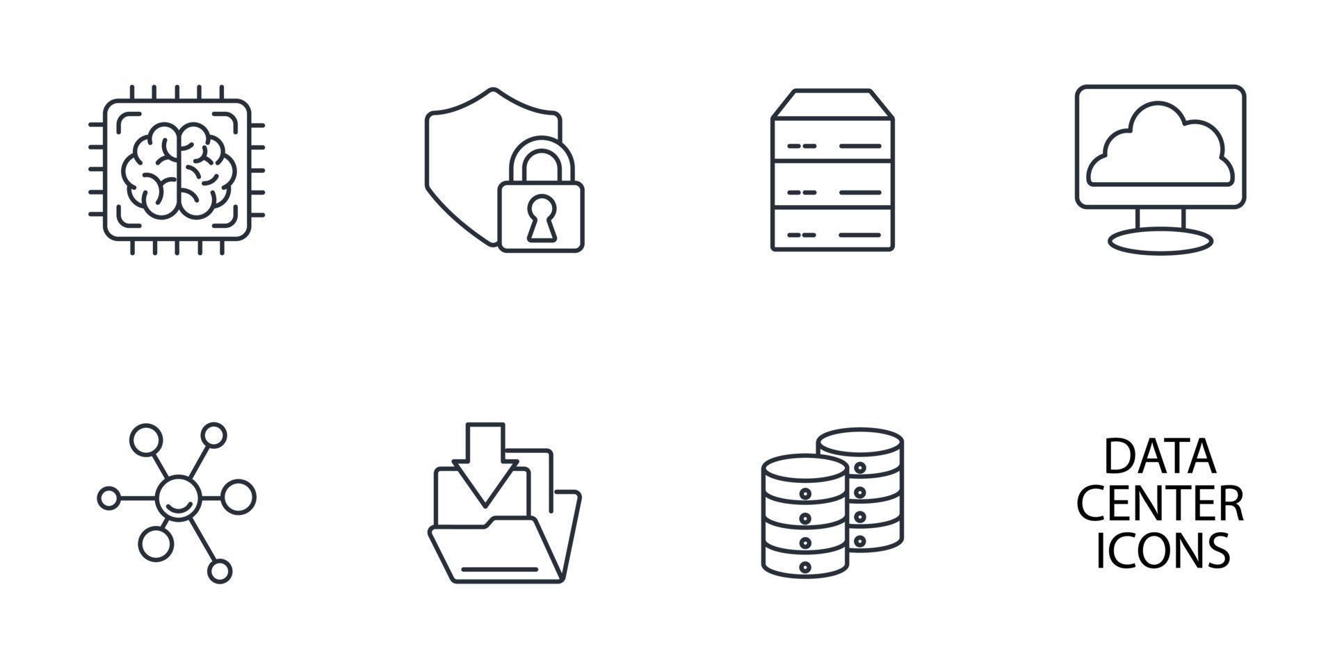 Data Center Cloud Computer Connection Hosting Server Database icons set . Data Center Cloud Computer Connection Hosting Server Database pack symbol vector elements for infographic web