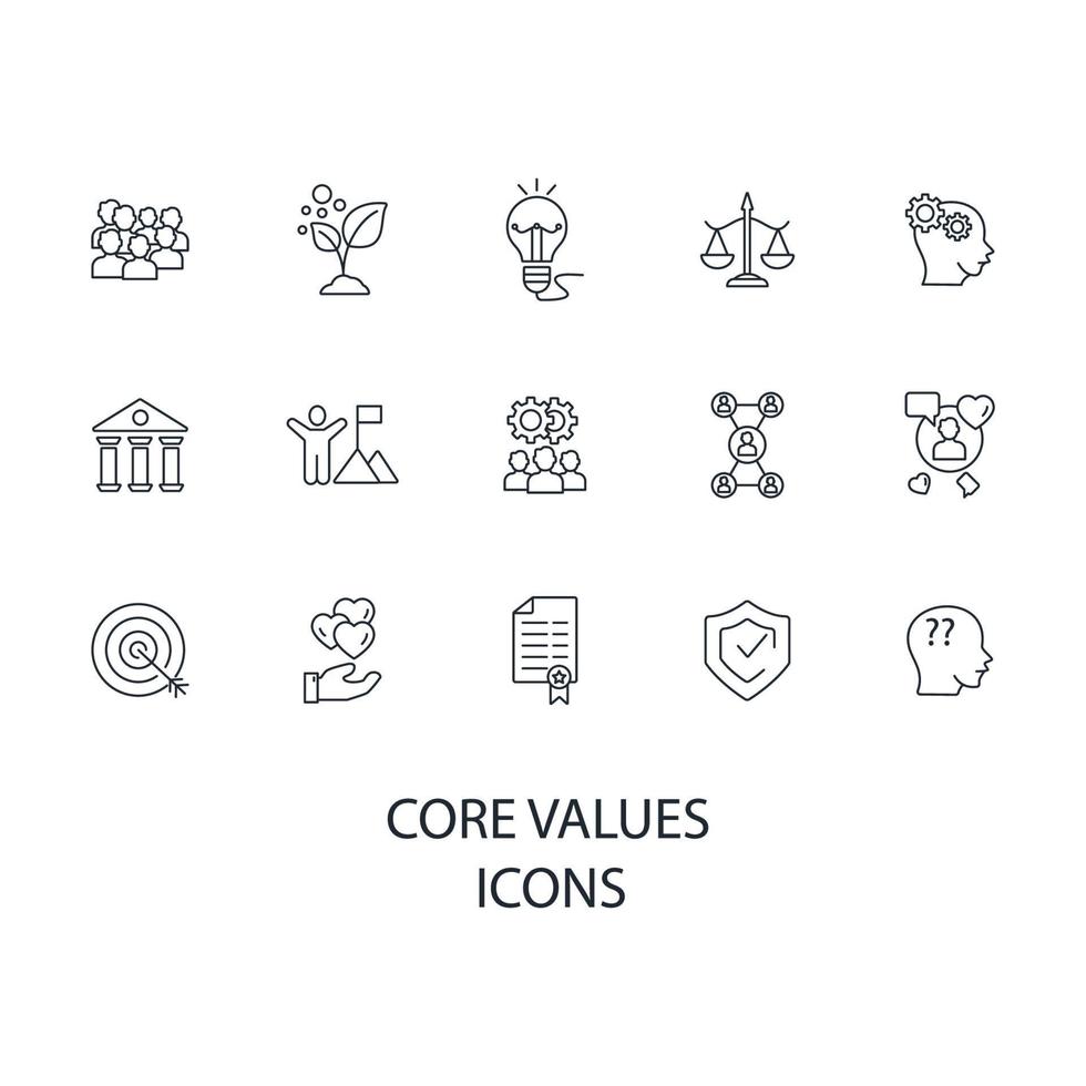 conjunto de iconos de valores fundamentales. valores centrales paquete de elementos de vector de símbolo para web de infografía