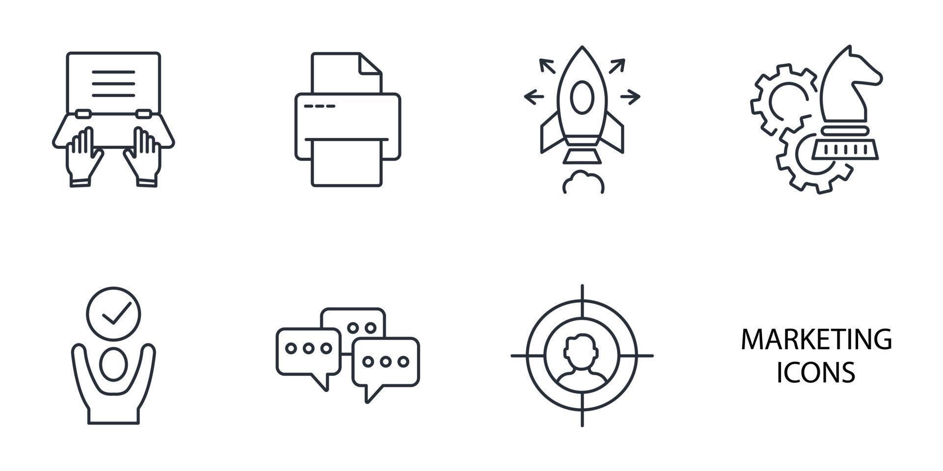 conjunto de iconos de marketing. elementos de vector de símbolo de paquete de marketing para web de infografía