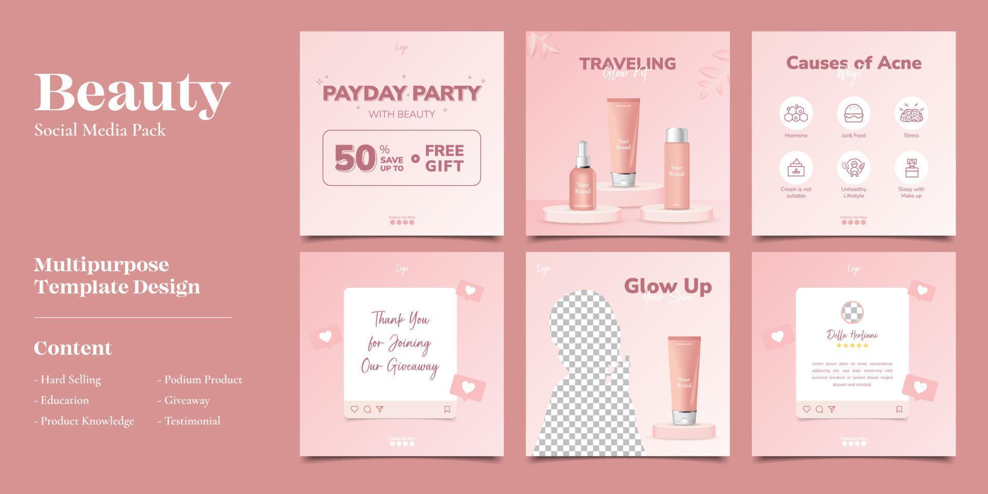 Cosmetic Social Media Post Template Bundle Banner Set vector