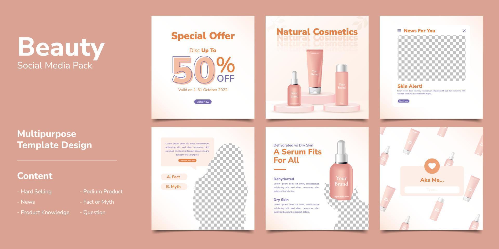 Cosmetic with Podium Social Media Post Template Bundle Banner Set vector