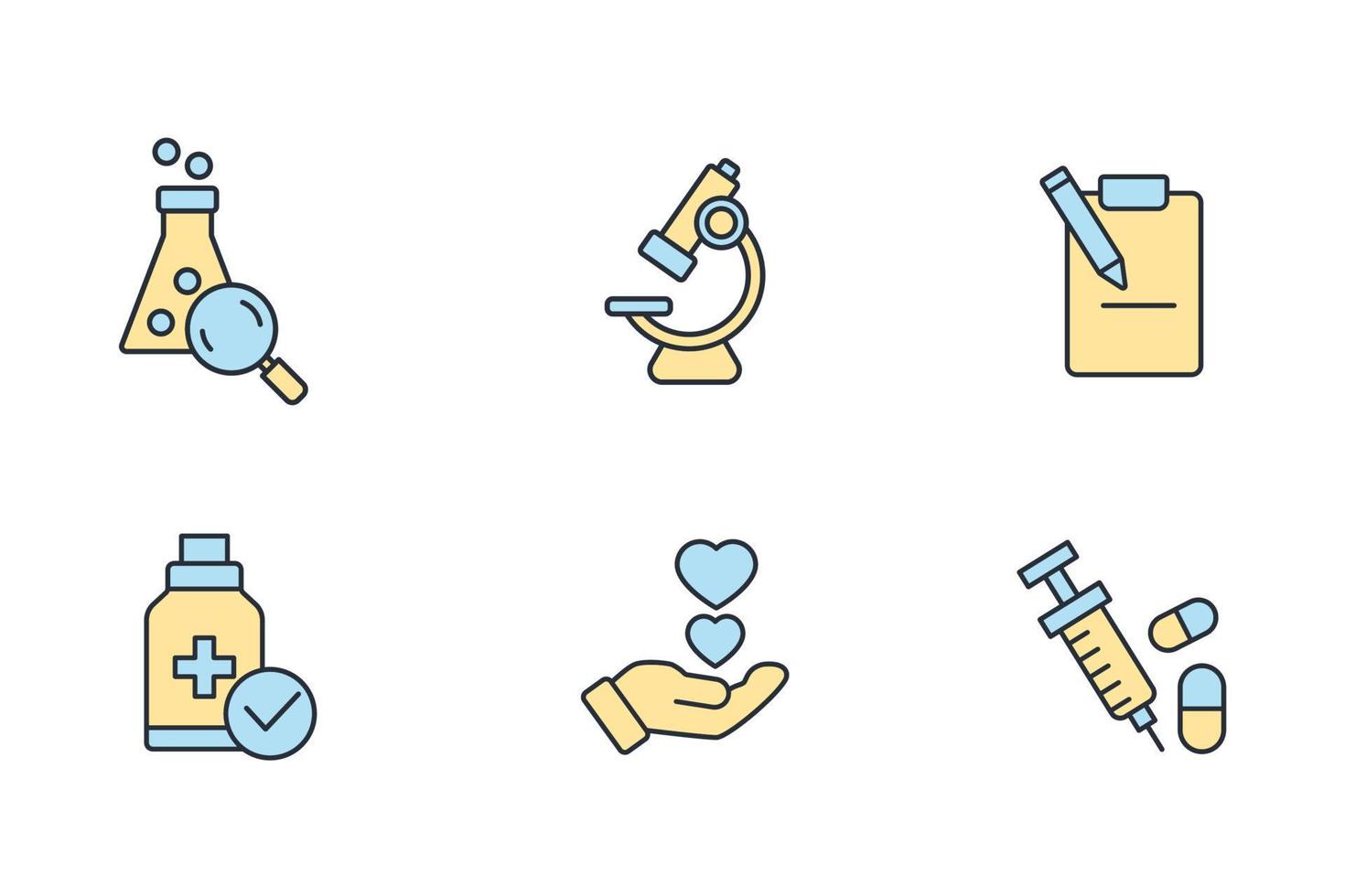 conjunto de iconos de investigación clínica. elementos de vector de símbolo de paquete de investigación clínica para web de infografía