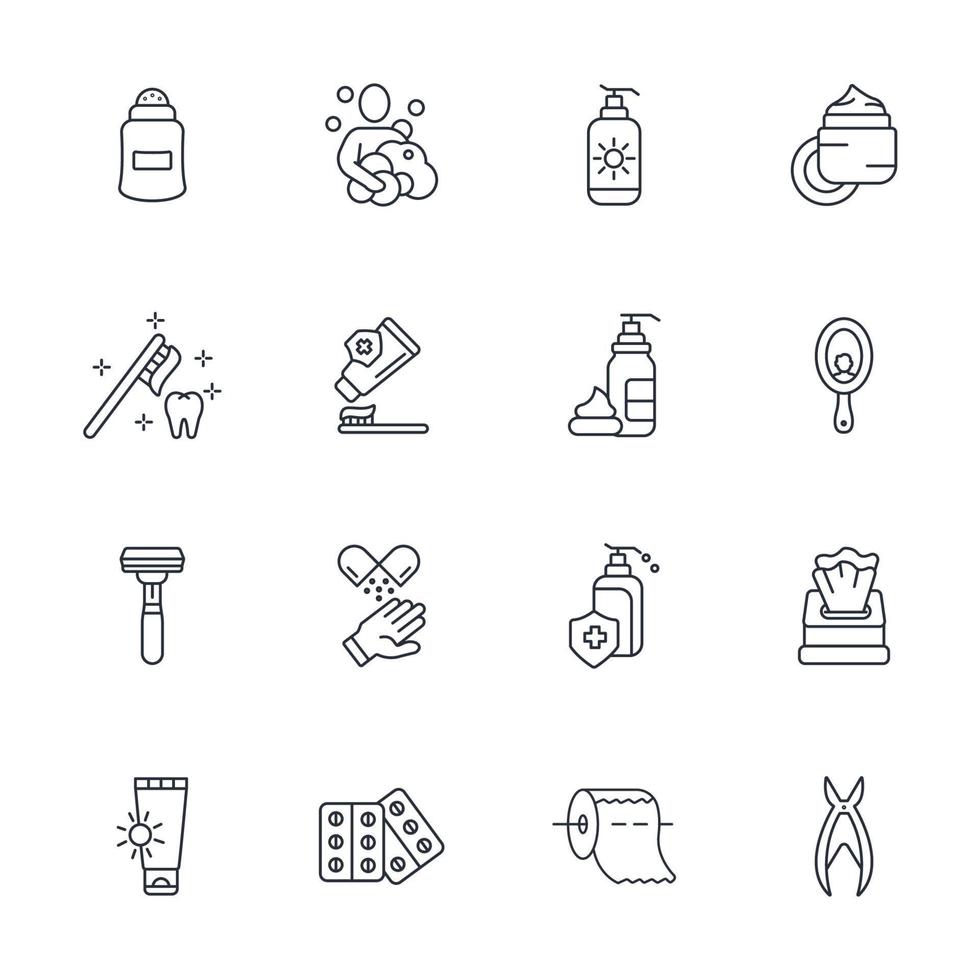 travel toiletries icons set . travel toiletries pack symbol vector elements for infographic web