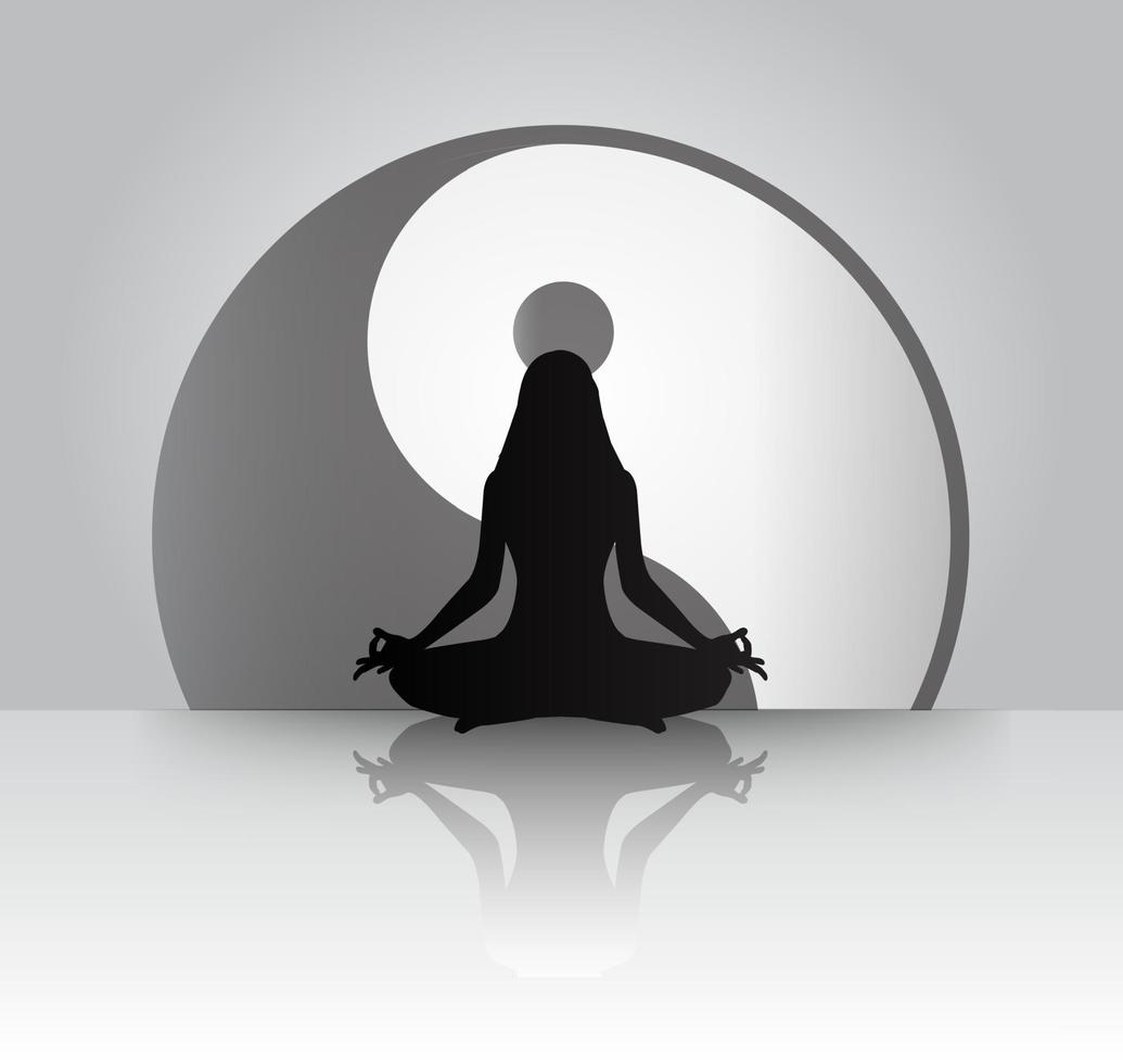 Yin Yang Meditation Yoga With Human Silhouette vector