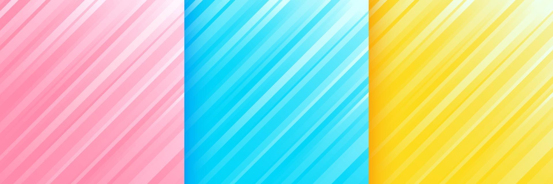 Set of pink, yellow, blue dynamic diagonal speed stripes light lines abstract pastel background with copy space. Modern futuristic technology banner ideas collection design. Vector illustration EPS10.