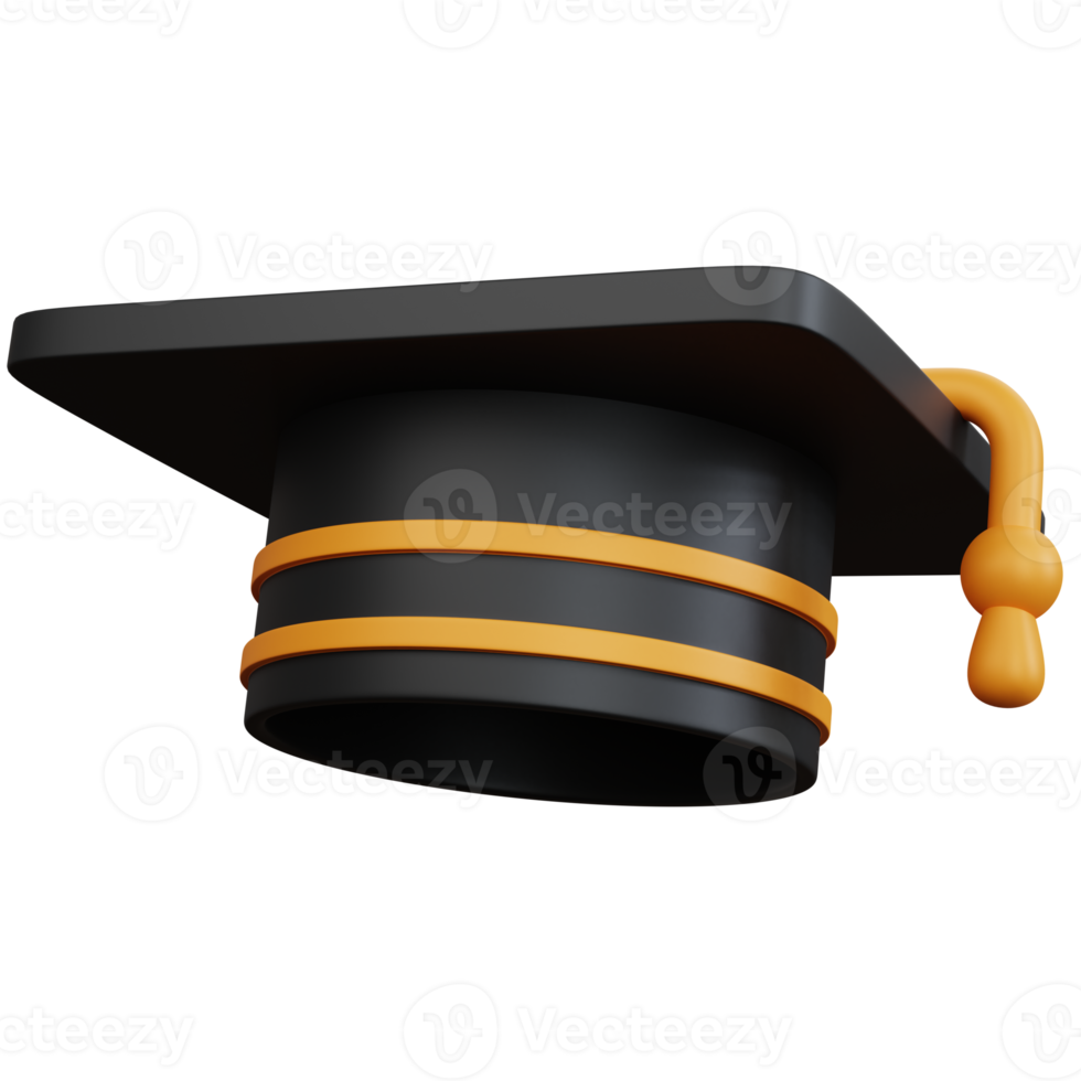 Chapeau de graduation noir rendu 3d isolé png