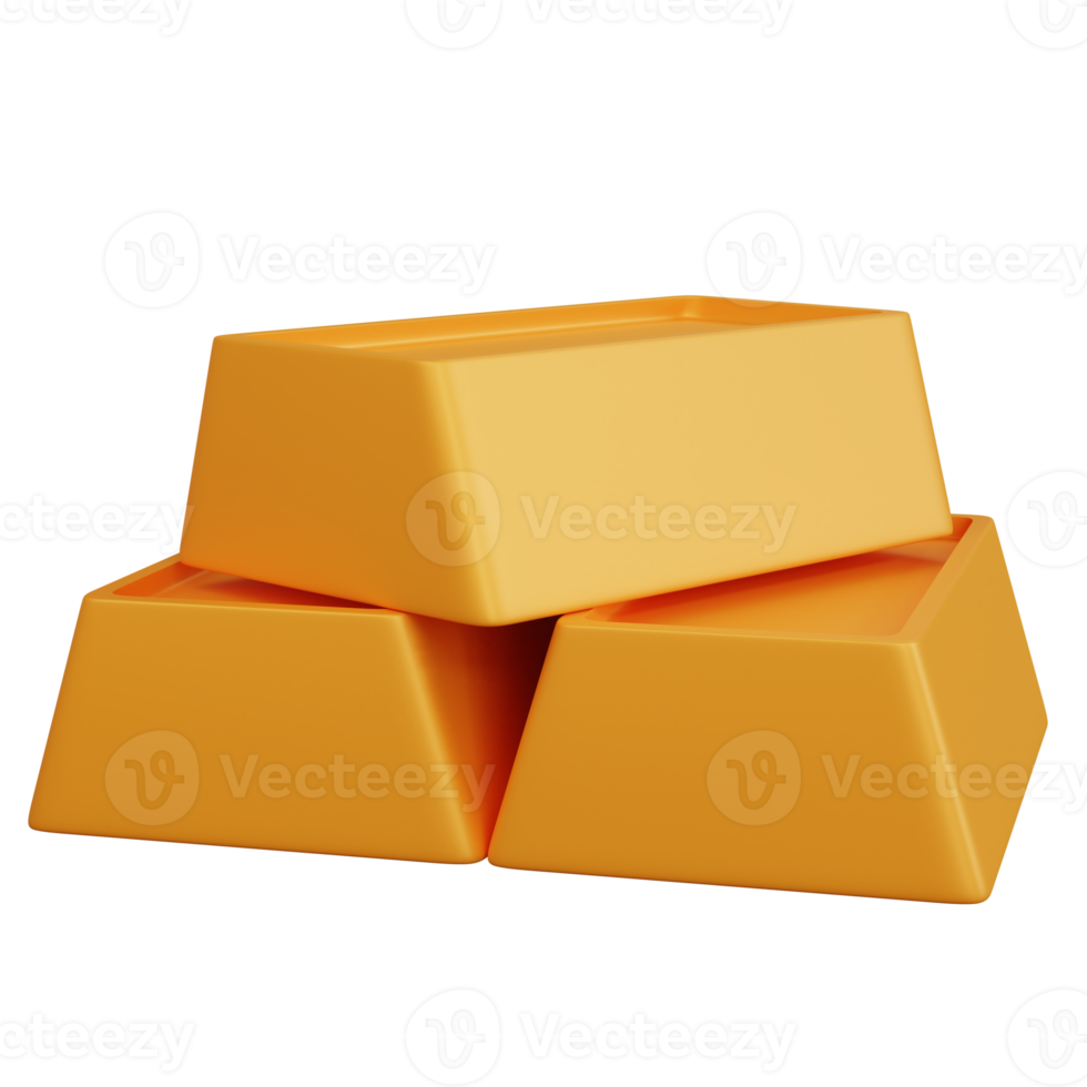 3d rendering three gold brick isolated png
