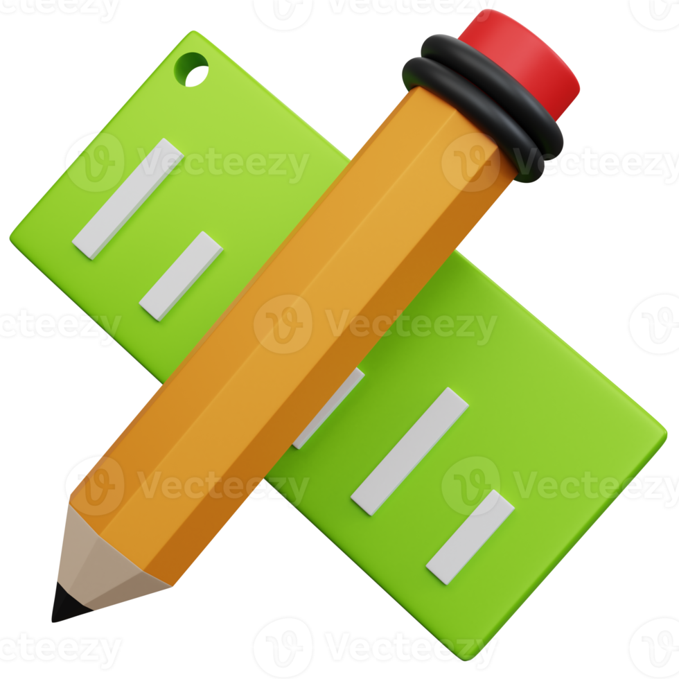3d rendering ruler with pencil isolated png