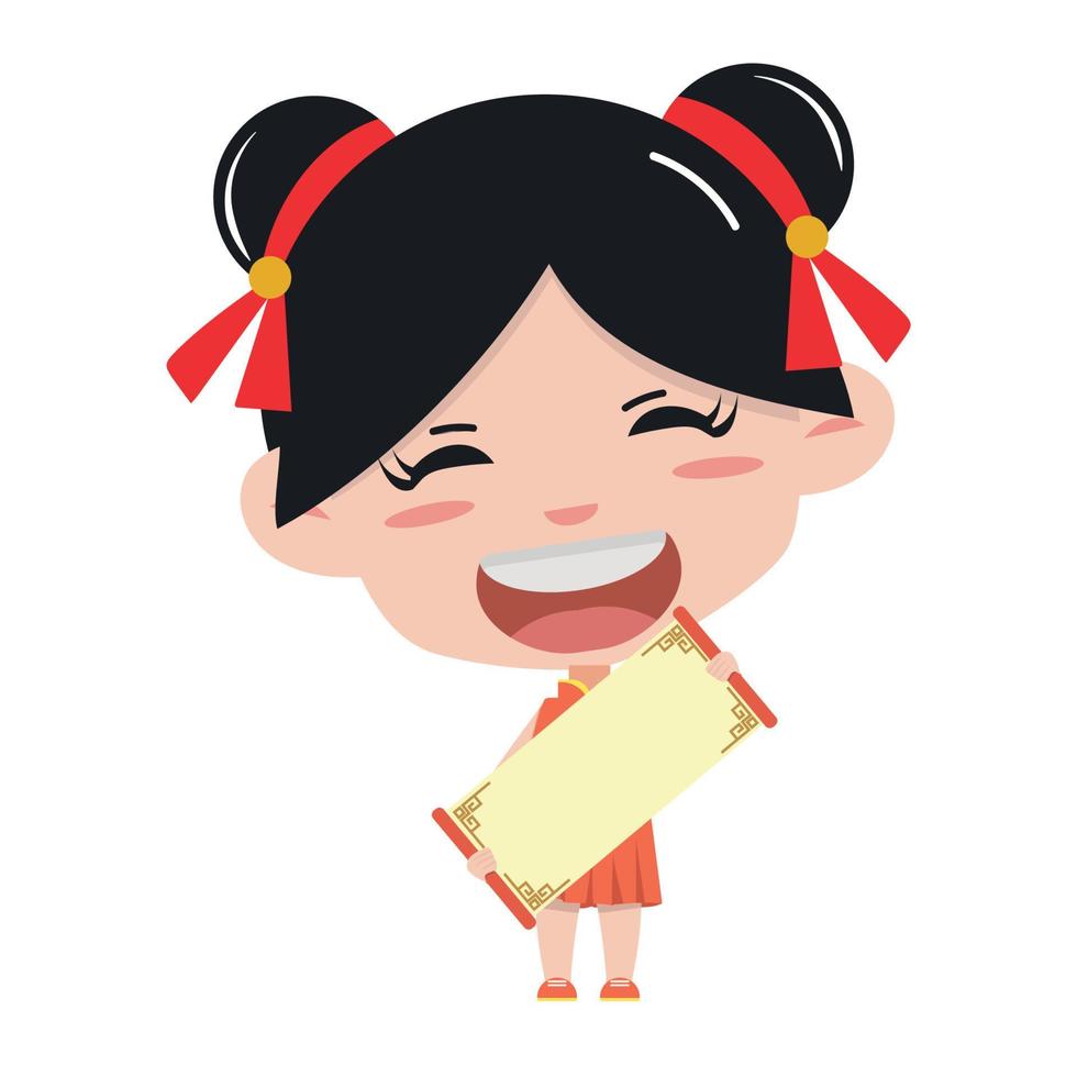 Chinese girl with holding a blank sign cartoon vector