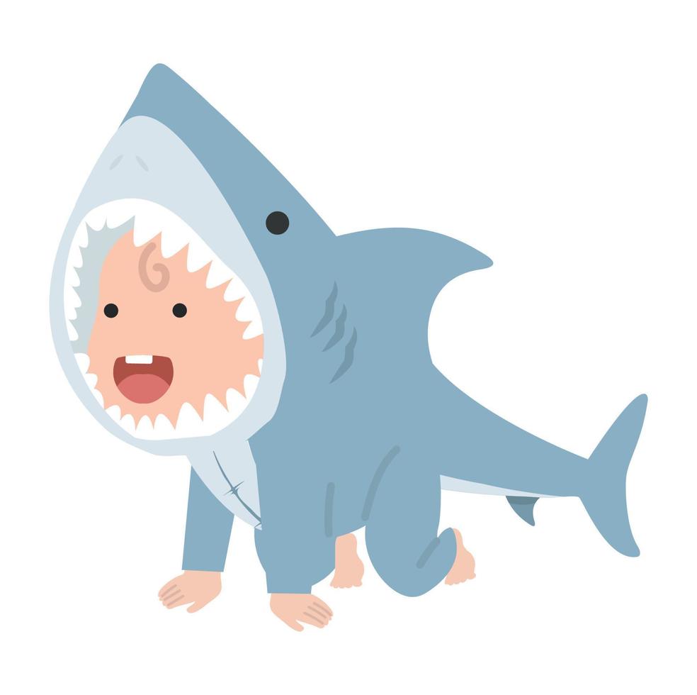 baby kid characters in shark costume vector