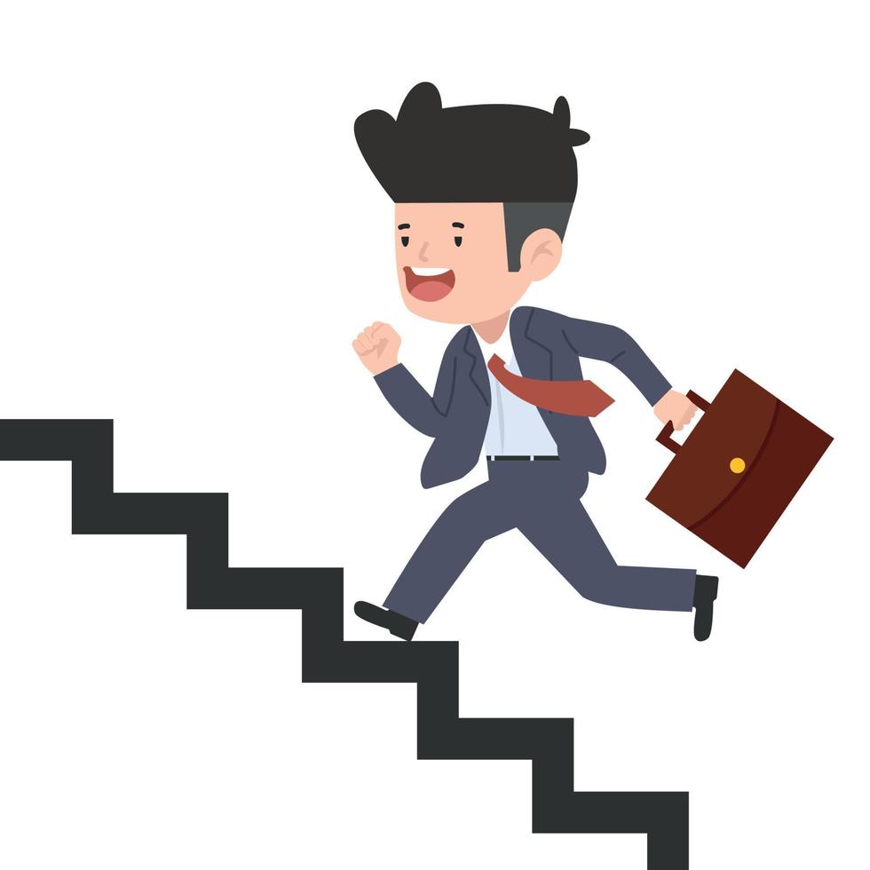 businessman run up the stairs cartoon vector