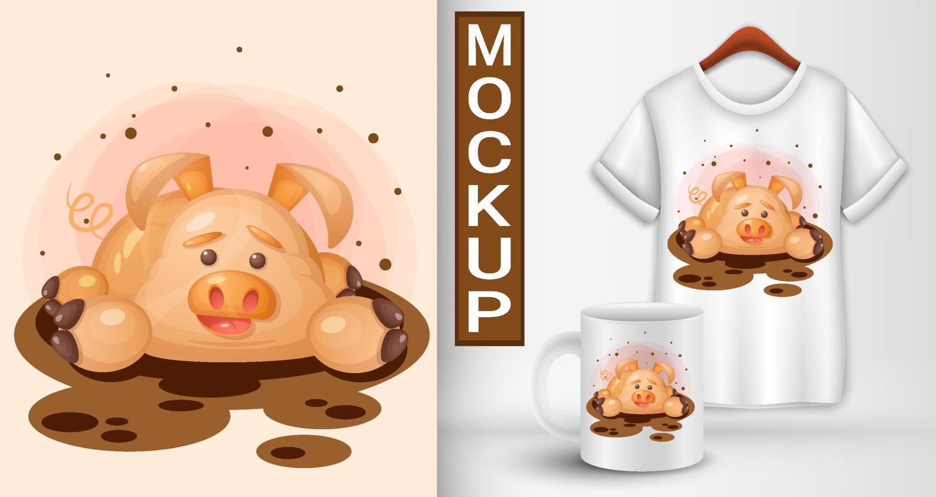 Pig splashes in a puddle of mud. Illustration. vector