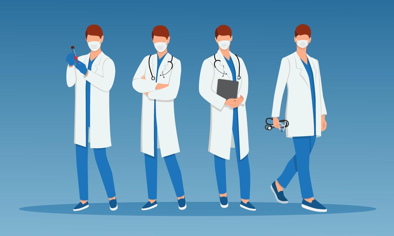 conjunto de médicos con varias poses. vector