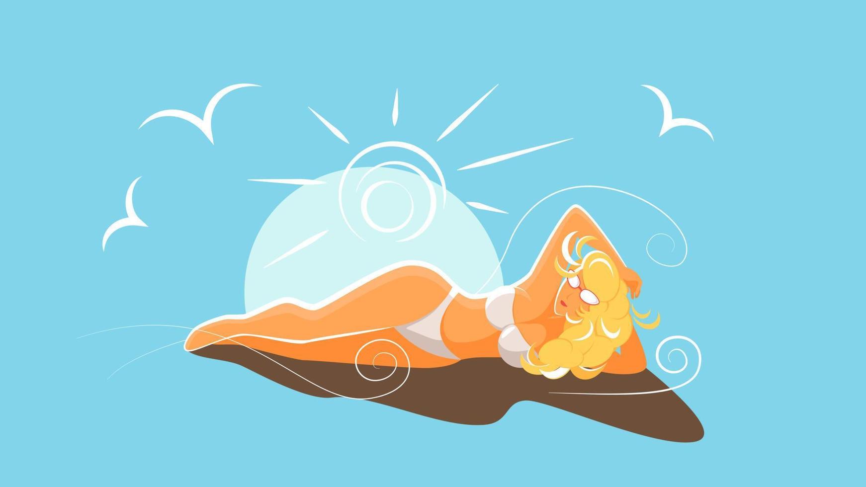 Girl in a swimsuit is sunbathing in the sun. vector