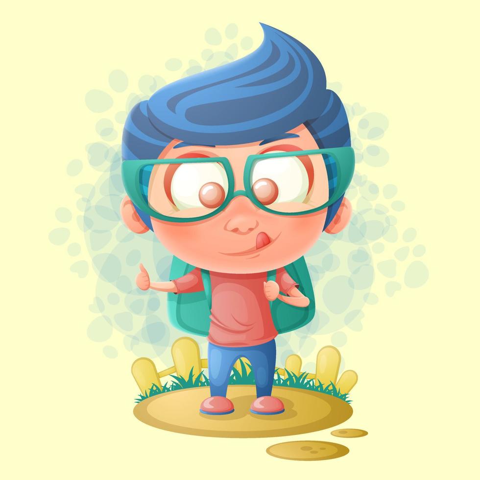 Boy with glasses gives a thumbs-up. Cartoon illustration. vector