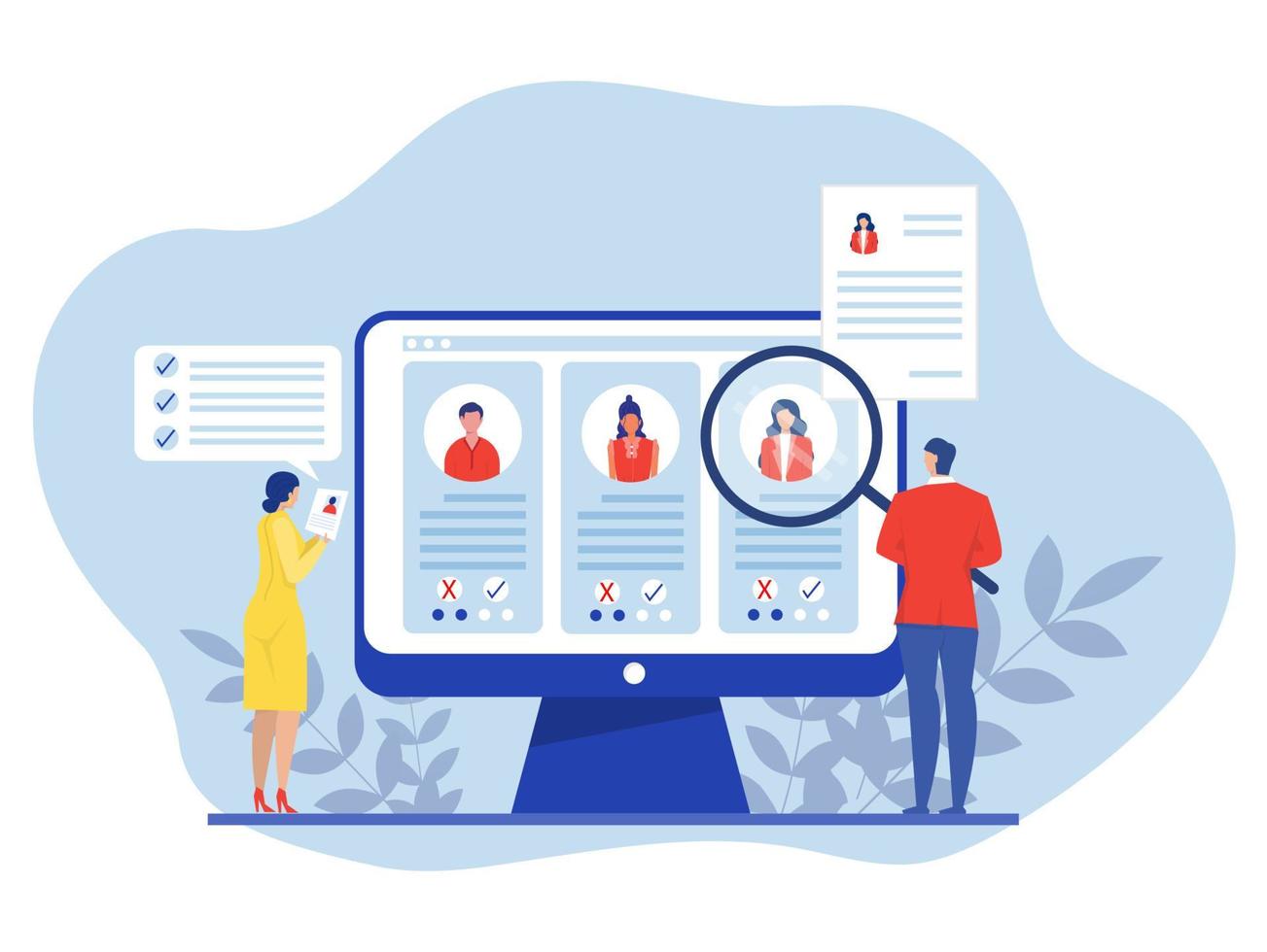 KYC or know your customer with business verifying the identity of its clients concept at the partners-to-be through a magnifying glass on laptop vector illustrator