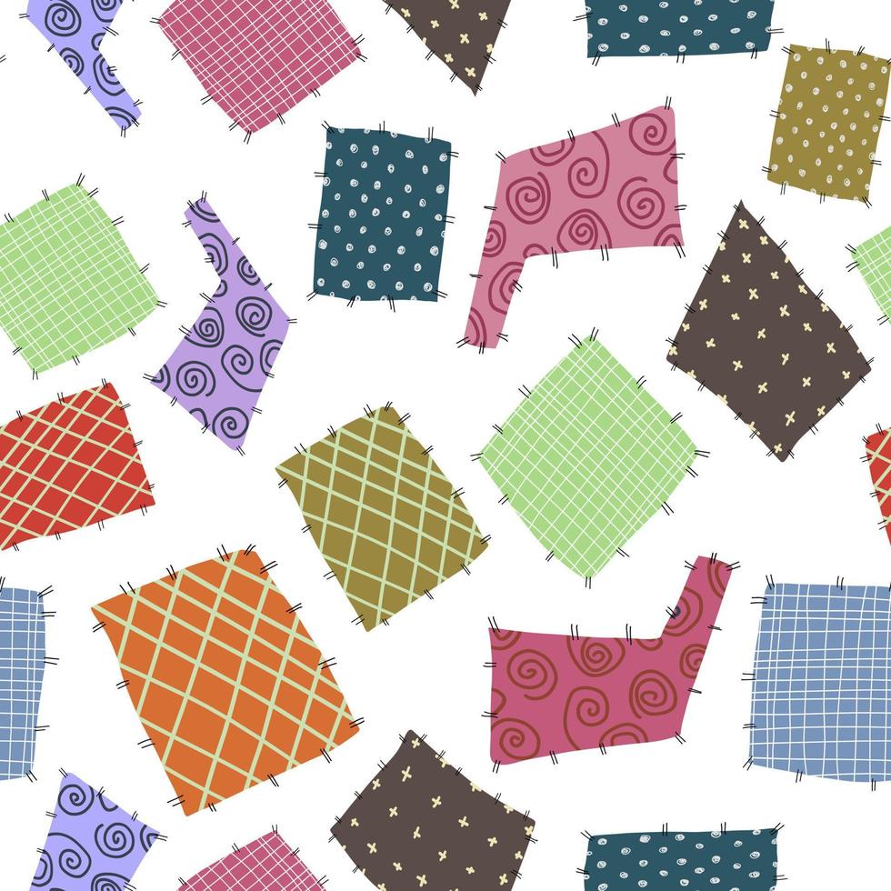 Hand drawn white patchwork sewing doodle abstract seamless. Cute vector patterns for paper, fabric, home, children.