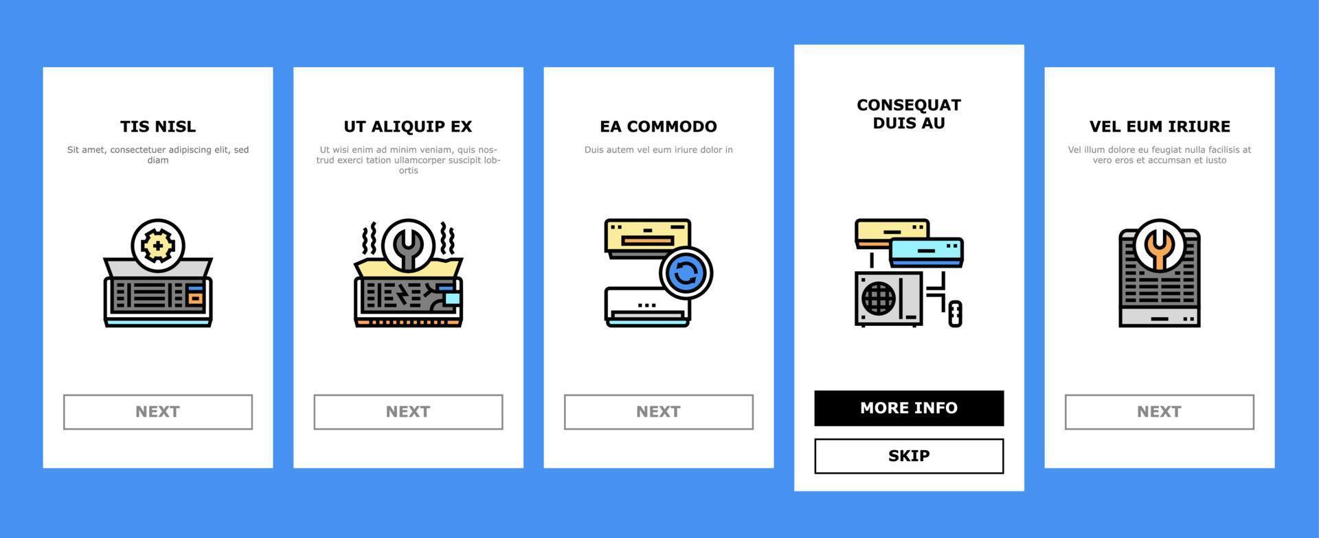 Conditioning System Electronics Onboarding Icons Set Vector