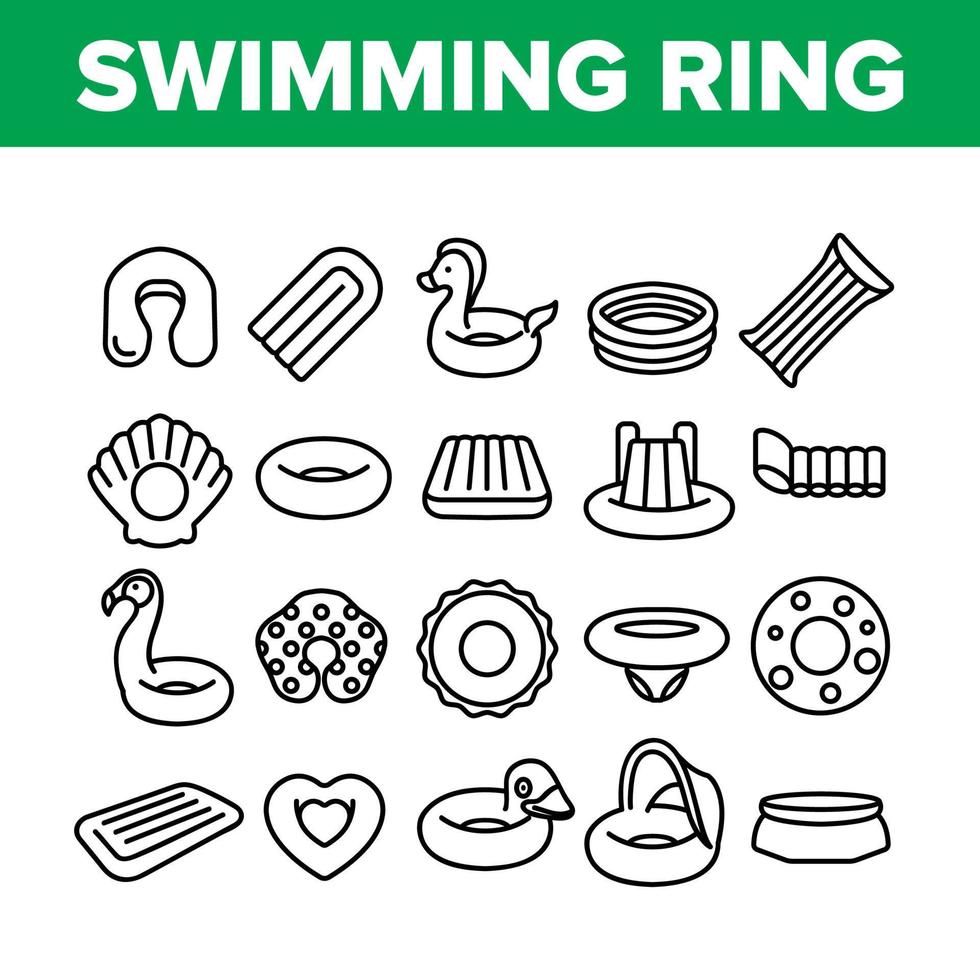 conjunto de iconos de colchón de piscina y anillo de natación vector