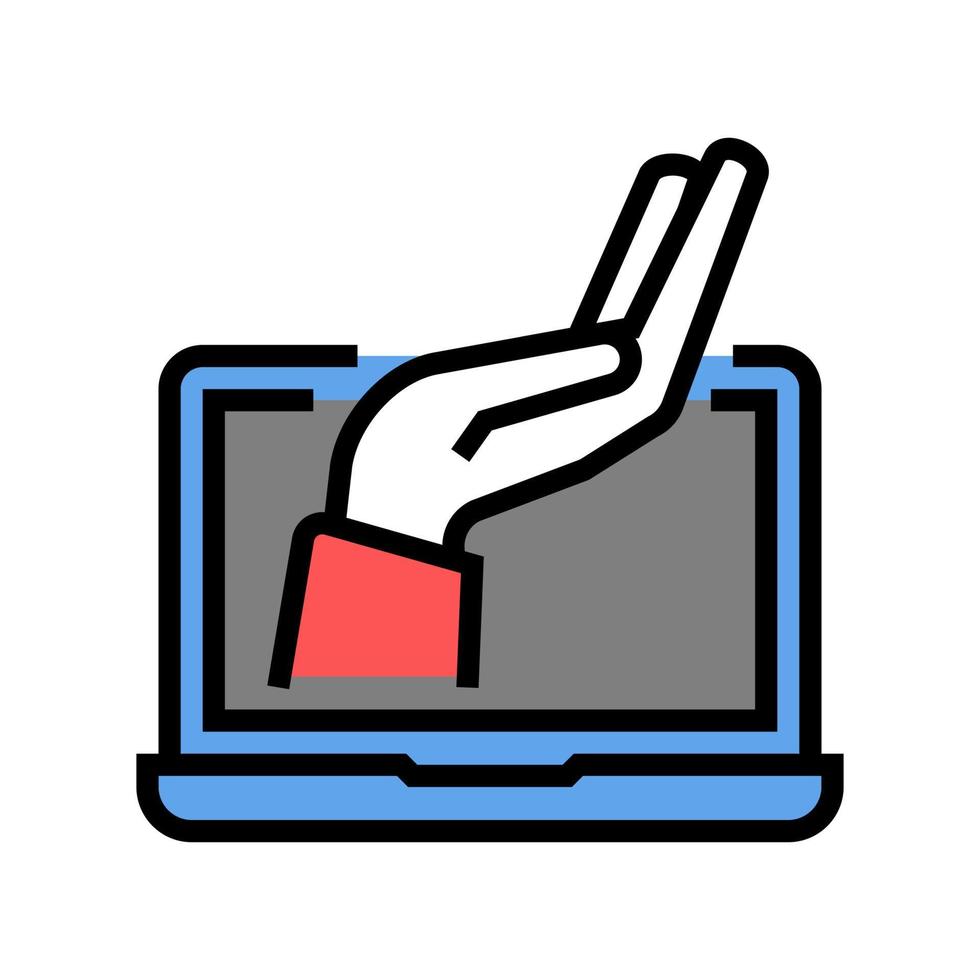 hand on laptop screen color icon vector illustration