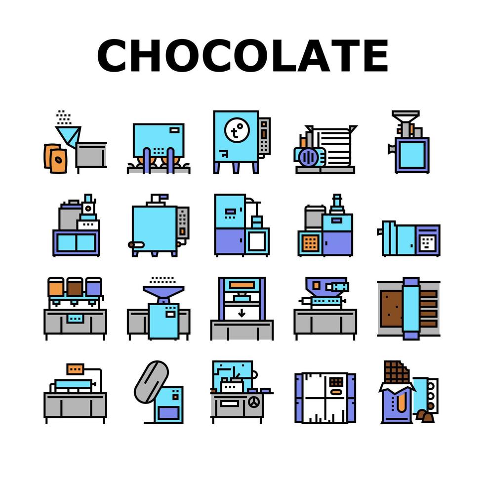 conjunto de iconos de colección de producción de chocolate vector