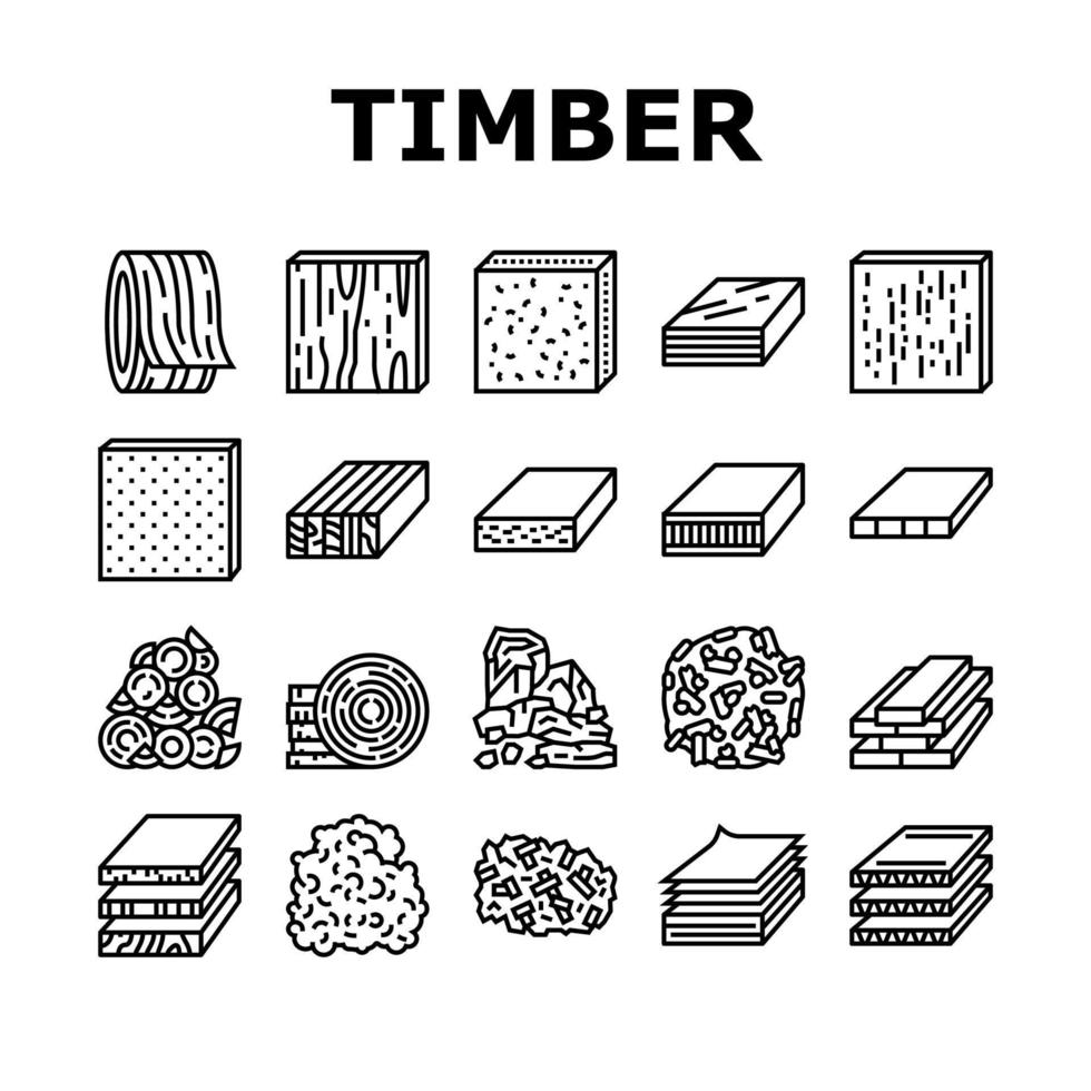 Timber Wood Industrial Production Icons Set Vector